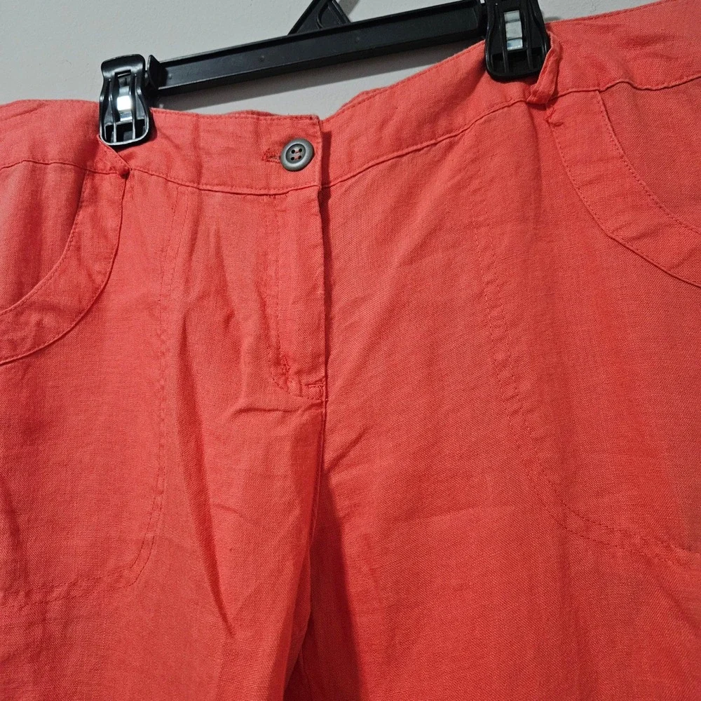 Willi Smith Women 10‎ Coral Orange 100% Linen Straight Leg Cargo Utility Pants